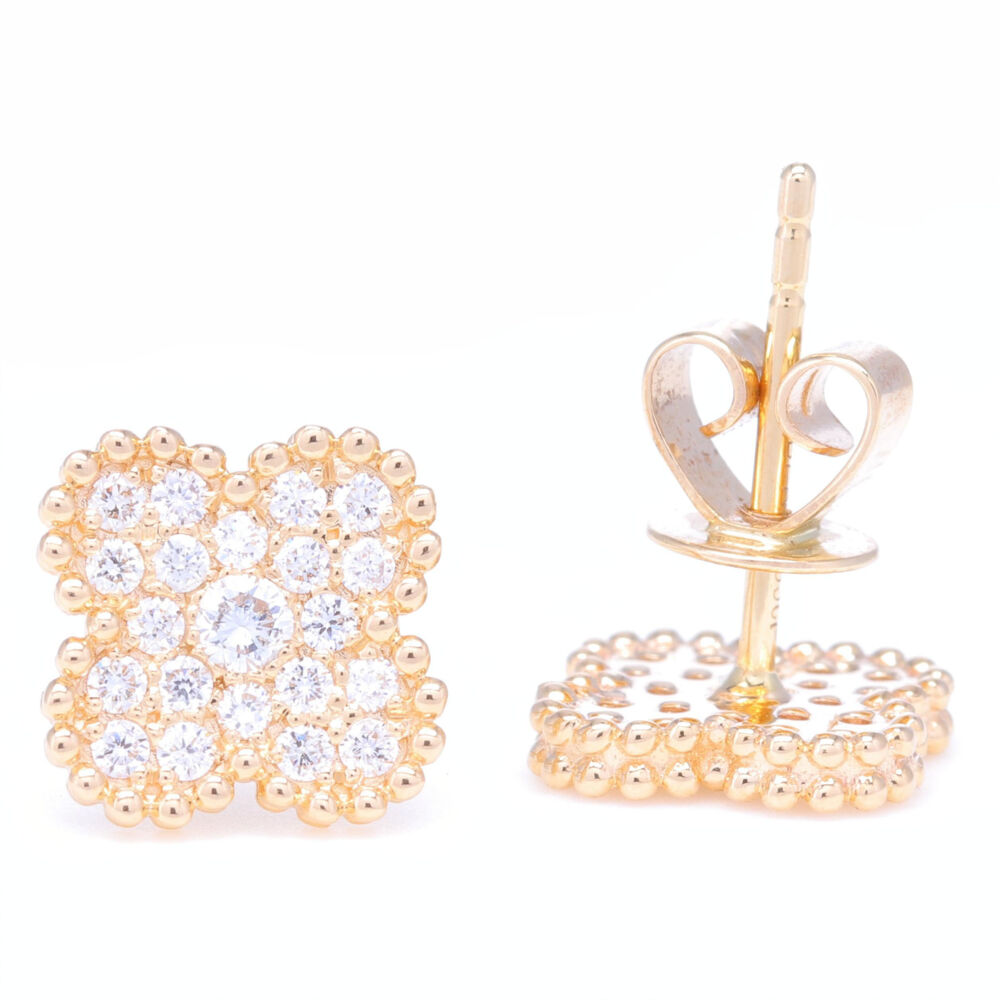 Image 2 for 14K Gold Clover Motif Diamond Earrings