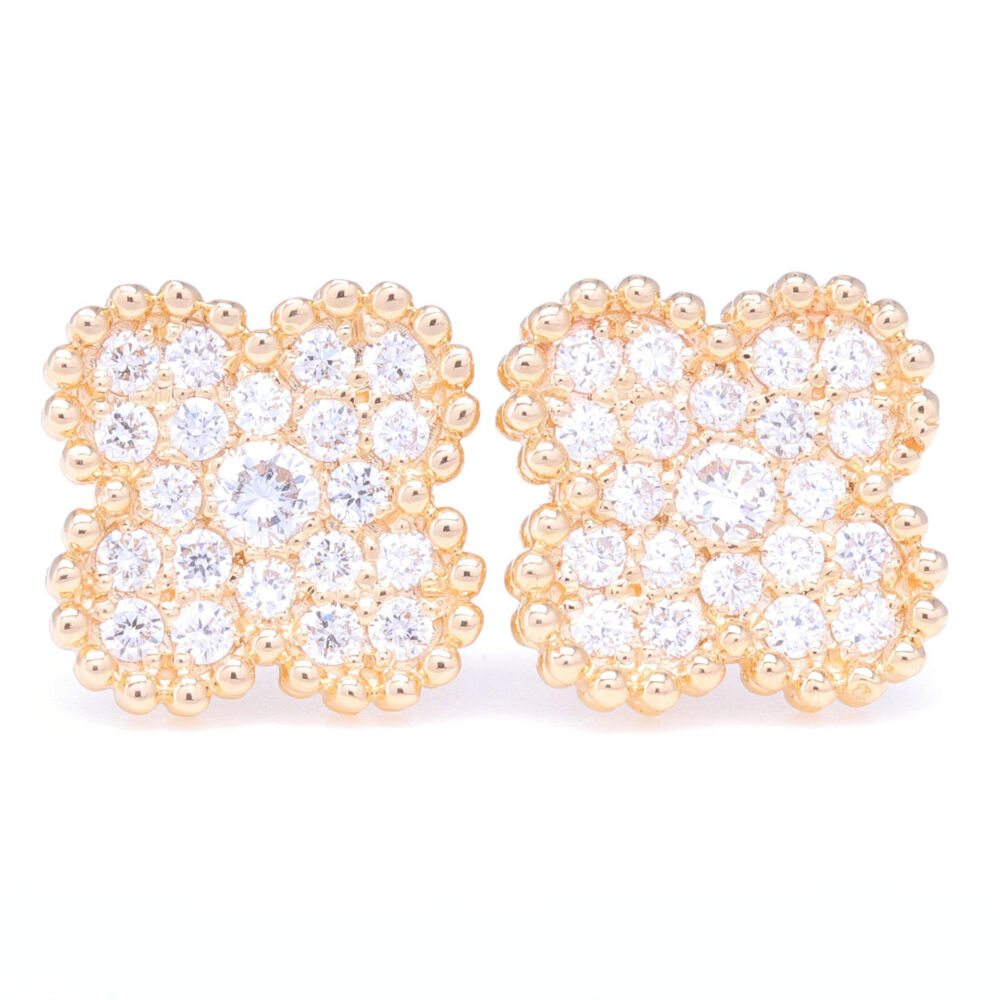14K Gold Clover Motif Diamond Earrings