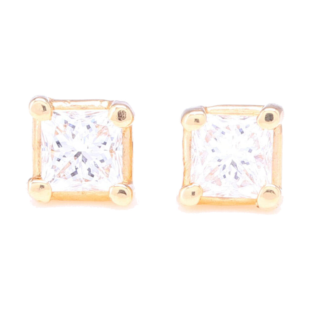 These 14k yellow gold studs display petite princess cut diamonds, the total carat weight is 0.38. Perfect and classic style, everyday earring, you can't go wrong with. Photo isn't a rendering, it's of the actual pair you will receive. Princess Cut Diamond Prong Set Studs