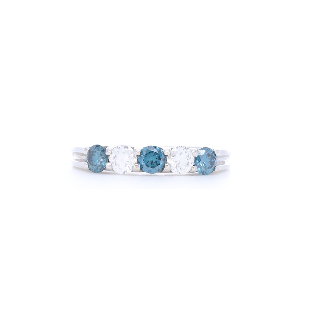 14k White Gold Round Diamond and Sapphire Stack Ring Band D:0.30 S:0.45 14k White Gold Round Diamond and Sapphire Stack Ring Band