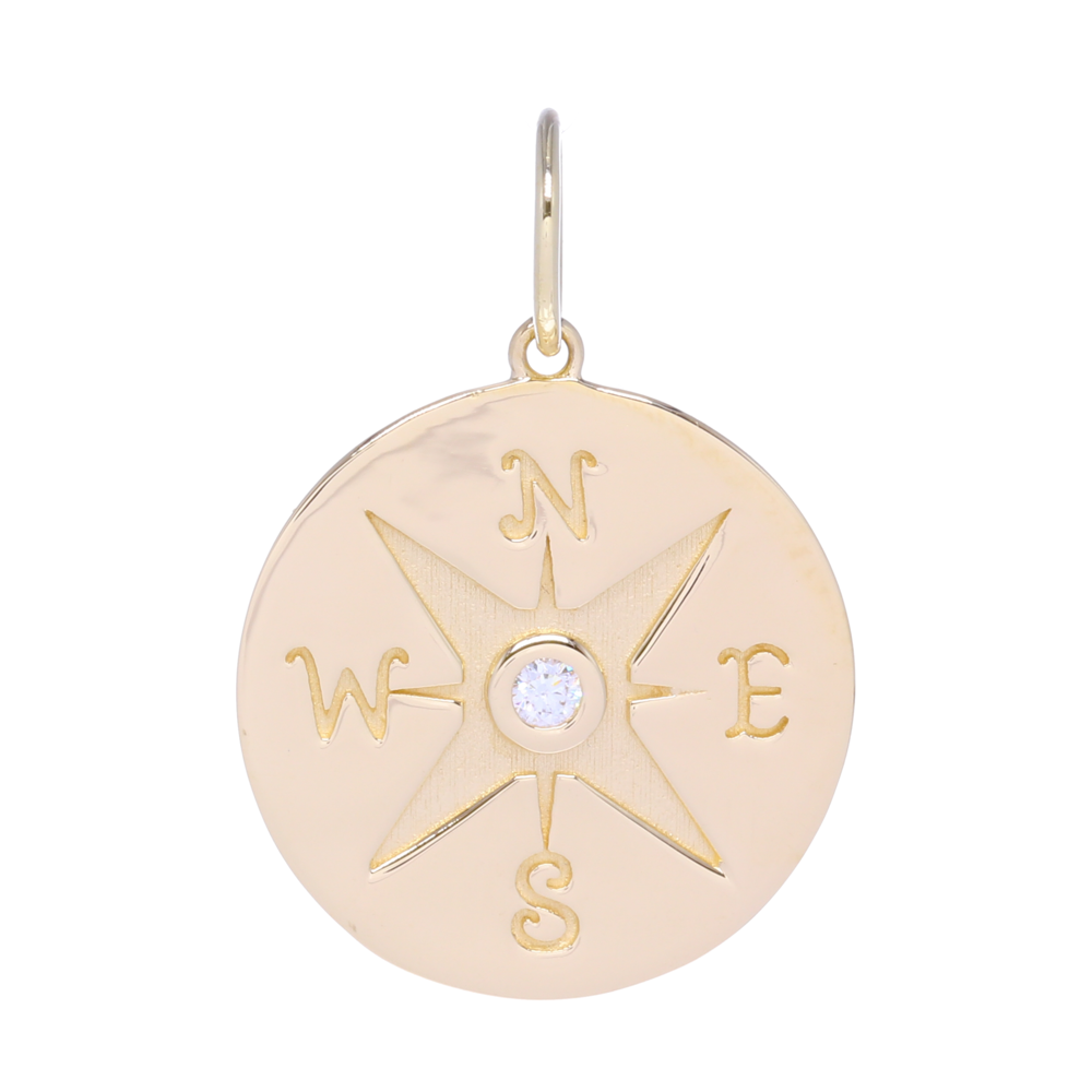 Compass Medallion Pendant 14k Gold with Diamonds LaNae Fine Jewelry