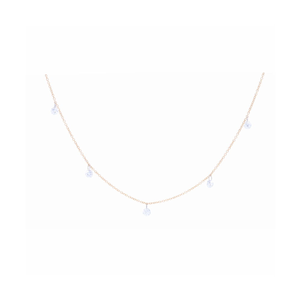 This 14k yellow gold necklace featuring five dangling diamonds, can be worn on its own or layered with other pieces. Whether you are wearing this necklace every day or for a night out on the town, this necklace is the perfect addition to your jewelry collection.<div>Diamond weight: 0.5ct</div> Dangling Diamond Bead Necklace 14k Gold
