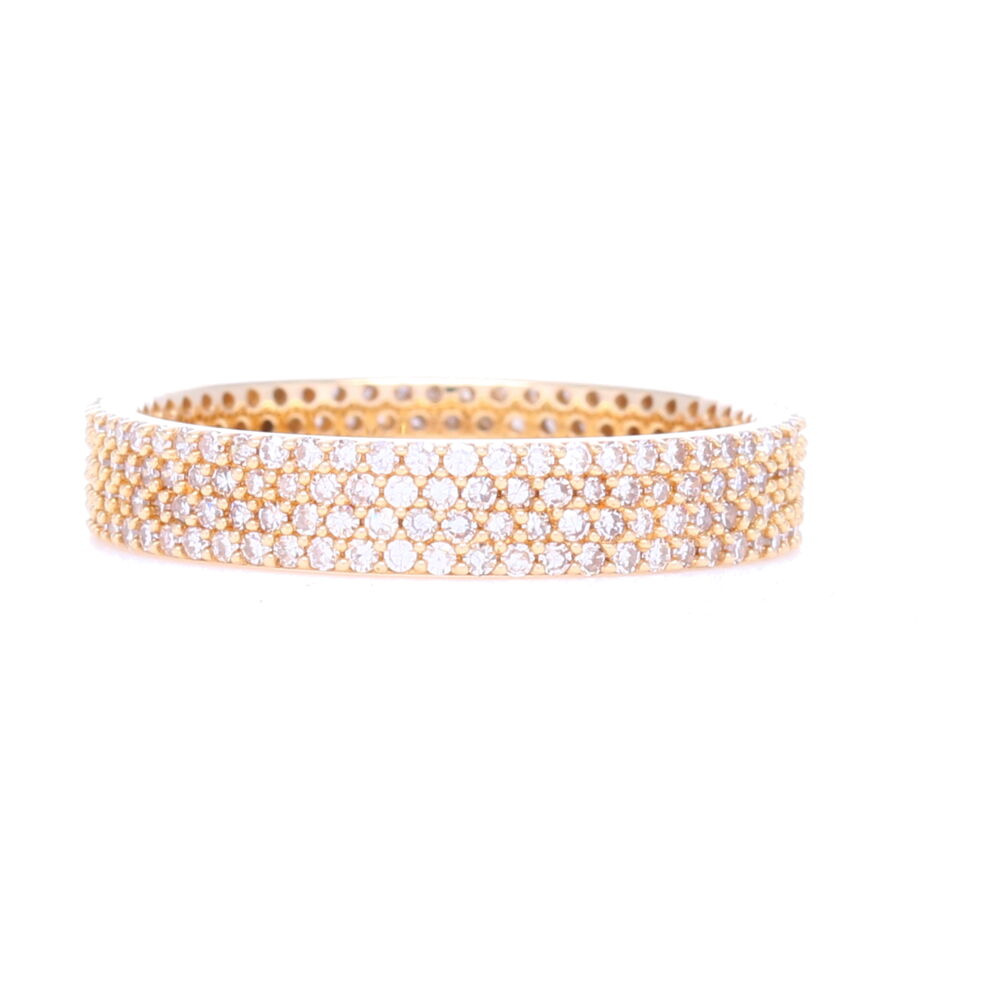 This breathtakingly sparkly pave diamond stack ring has 4 rows of diamonds and contains 2.5 grams of 14k yellow gold. Wear alone, or add major bling to any stack set!<div>Diamond weight: 0.84ct</div> 14k Yellow Gold 4 Row Pave Diamond Stack Ring