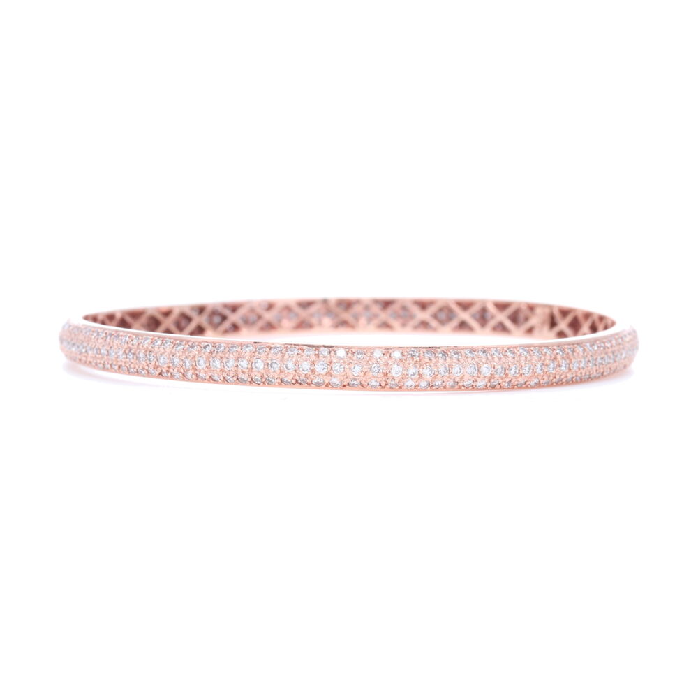 Tyre Bangle Bracelet with White Diamonds Set in 18k White Gold (Pink Rhodium)