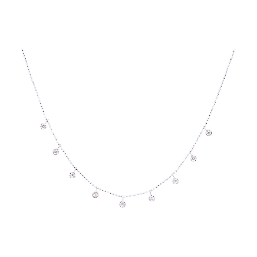 This 9 stone diamond, 14k white gold Cleopatra style choker is absolutely perfect to layer with anything; or to just wear alone. 9 Stone Cleopatra Style Diamonds By the Yards Necklace