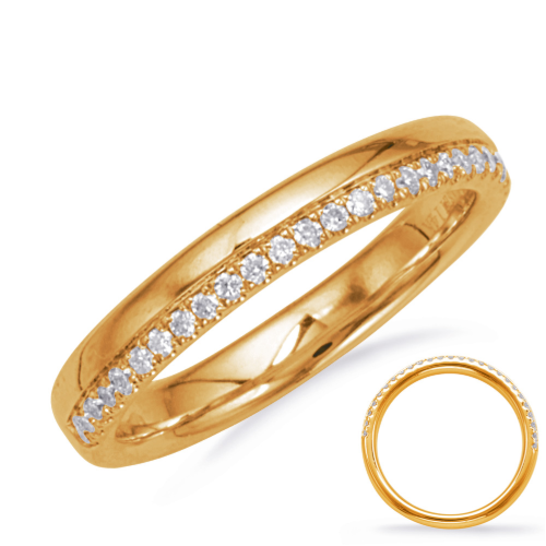 This band is available in 14K Yellow Gold. There are a total of 26 stones. There are round diamonds with a total carat weight of 0.16ct set in a Micro Prong setting 14k Yellow Gold Stack Band