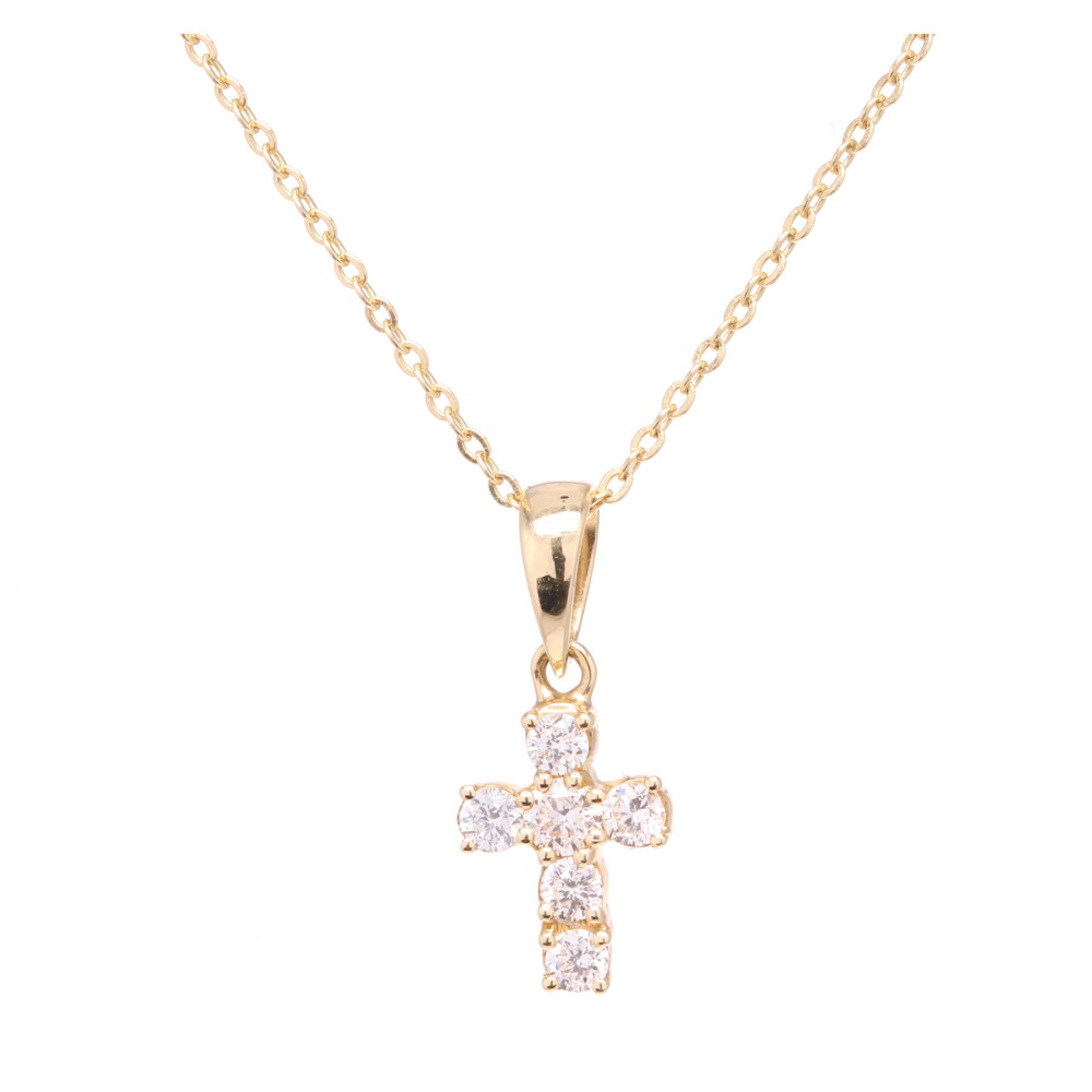 The perfect gift of a tiny diamond cross! 14K Yellow Gold Tiny Diamond Cross Necklace .11tcw, 1.6g