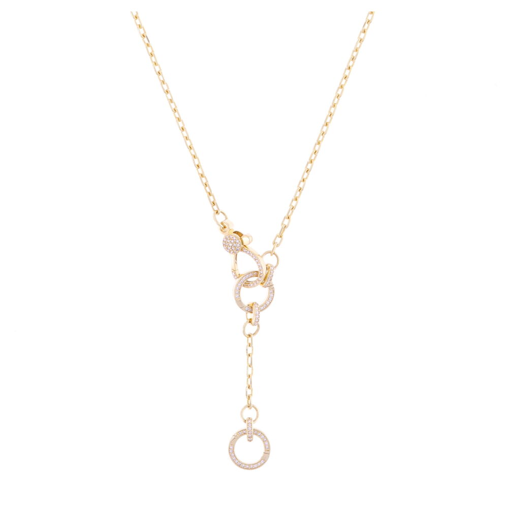 Create your own look with this 14k yellow gold Lariat Necklace with two openable diamond stations to hang a menagerie of your favorite pendants on. Wear it on its own or combine it with a few more chains, chokers and pendants to create a look unique to you. <div><br><div><ul><li>Handcrafted of 14k Gold</li><li>0.50tcw of Diamond</li><li>2 Openable Stations</li></ul></div></div> 14k Lariat Necklace with 2 Openable Diamond Stations