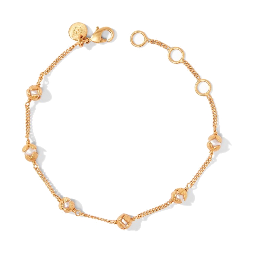 <div style="position: initial; margin: initial;">Pearl stations capped with golden petals on a delicate chain. Length can be adjusted to 6, 6.5, and 7 inches.</div> Penelope Delicate Bracelet