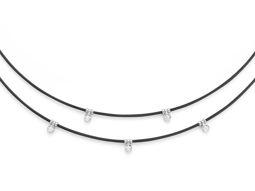 Black Cable Layered Necklace with 18kt White Gold & Diamonds – ALOR Black Cable Layered Necklace with 18kt White Gold & Diamonds – ALOR