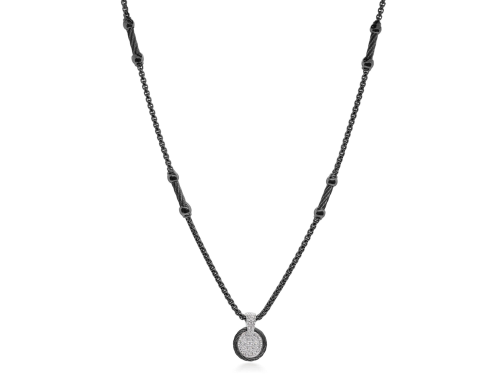 Black Chain Expressions Scattered Necklace with 14kt White Gold & Diamonds – ALOR Black Chain Expressions Scattered Necklace with 14kt White Gold & Diamonds – ALOR