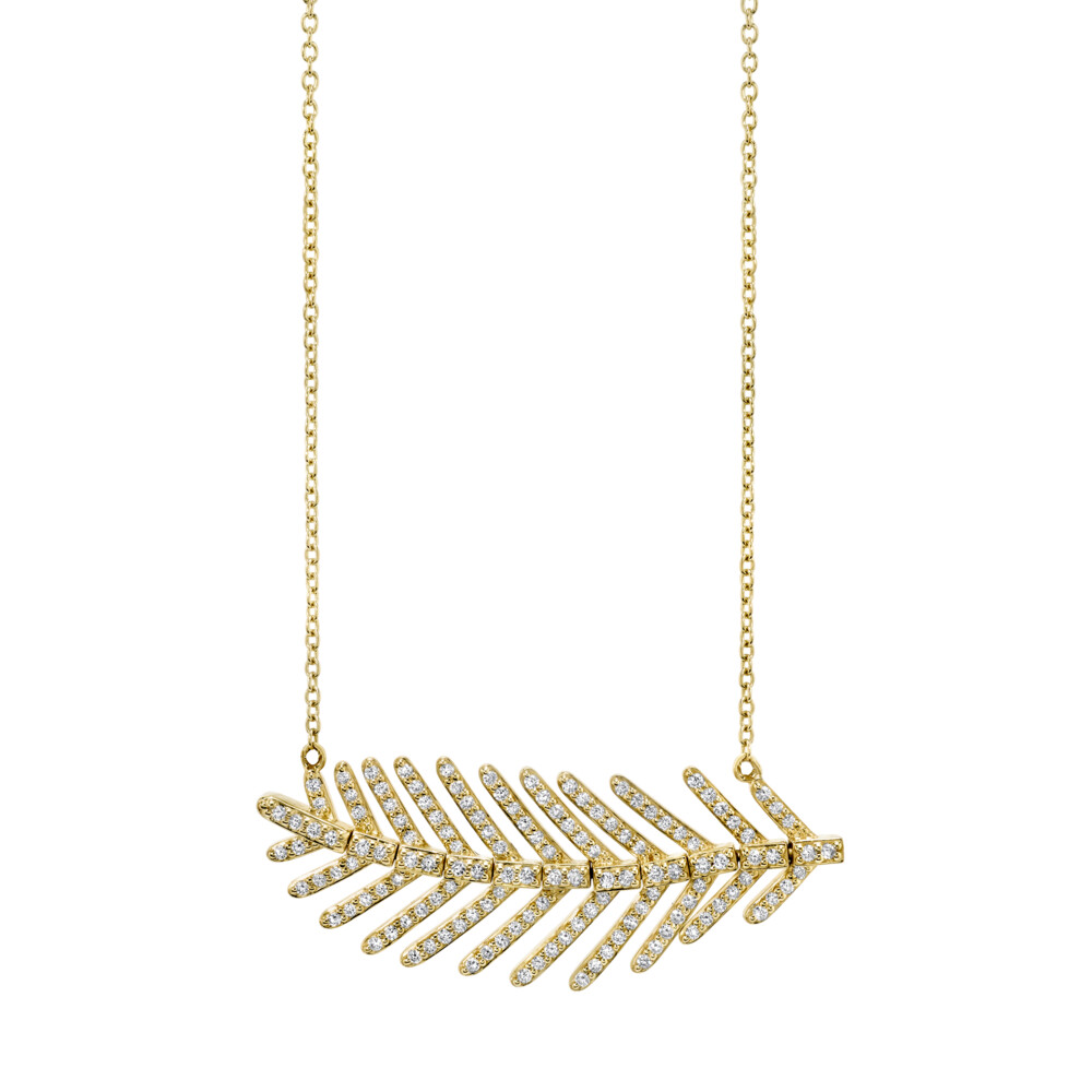 <div style="color: rgb(68, 68, 68); font-family: "Open Sans"; font-size: 11.9px; position: initial; margin: initial;">ACCENTED WITH SPARKLING ROUND BRILLIANT CUT PAVÉ DIAMONDS, THIS SMALL EAST-WEST SLOANE STREET FEATHER PENDANT IN 18K WHITE GOLD IS DELICATELY SUSPENDED ON A STURDY BOSTON CHAIN. FOR ADDED VERSATILITY, THE CHAIN CAN BE FASTENED AT EITHER 16" OR 18", MAKING IT IDEAL FOR LAYERING. EACH SPINE OF THE FEATHER IS ARTICULATED TO FLEX WITH EACH MOVE YOU MAKE.</div><ul style="padding: 10px 20px 10px 30px; margin-block-end: 0px; margin-block-start: 0px; float: left; width: 440px; color: rgb(68, 68, 68); font-family: "Open Sans"; font-size: 11.9px; position: initial; margin: initial;"></ul> Feather Chain with White Diamond Detail