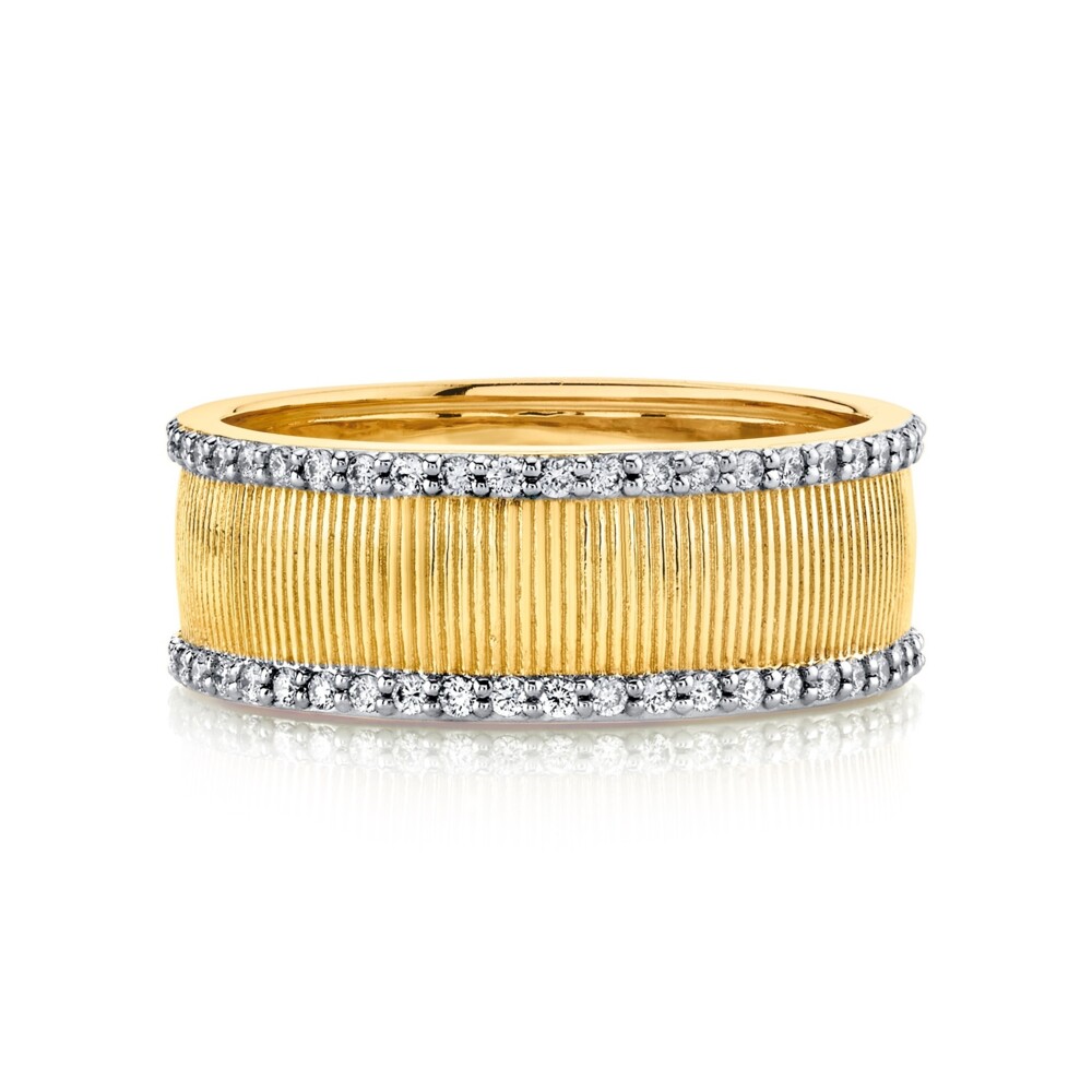<div style="color: rgb(68, 68, 68); font-family: "Open Sans"; font-size: 11.9px; position: initial; margin: initial;">SLOANE STREET SIGNATURE STRIE ETERNITY BAND IN 18K YELLOW GOLD FEATURES A 7MM BAND OF RICH STRIE TEXTURE WITH WHITE DIAMOND EDGE DETAIL FOR AN ELEGANT TWO-TONE LOOK. THIS BAND WAS ONE OF THE FIRST PIECES EVER DESIGNED IN OUR COLLECTION AND REMAINS A STAPLE FOR ITS TIMELESS ALLURE. SURLY AN HEIRLOOM PIECE THAT WILL OUTLAST THE TEST OF TIME.</div><ul style="padding: 10px 20px 10px 30px; margin-block-end: 0px; margin-block-start: 0px; float: left; width: 440px; color: rgb(68, 68, 68); font-family: "Open Sans"; font-size: 11.9px; position: initial; margin: initial;"></ul> Strie Band with White Diamond Edge Detail