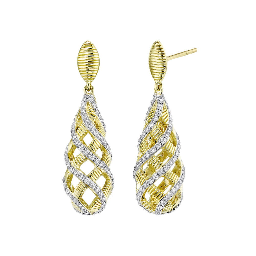 Basket Earring with Strie and White Diamond Detail