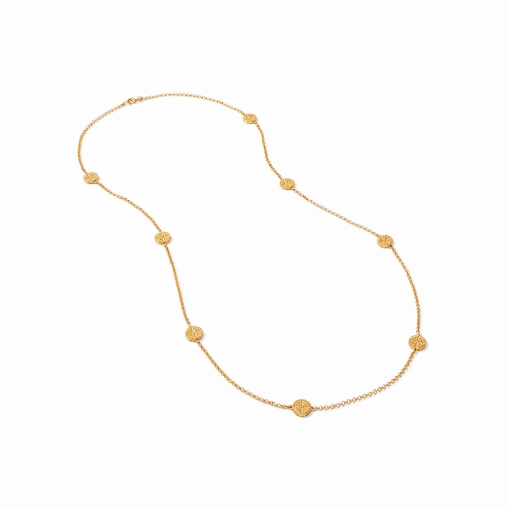 <div style="position: initial; margin: initial;">This long chain, that measures 40 inches, is long enough to be doubled, and feature coin stations emblazoned with Fleur-de-Lis designs.</div> Fleur-de-Lis Station Necklace