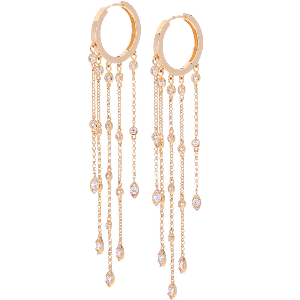 14k Yellow Gold Huggies with 5 Dangling Diamond Strings 0.96tcw Dangling Diamond Duster Earrings