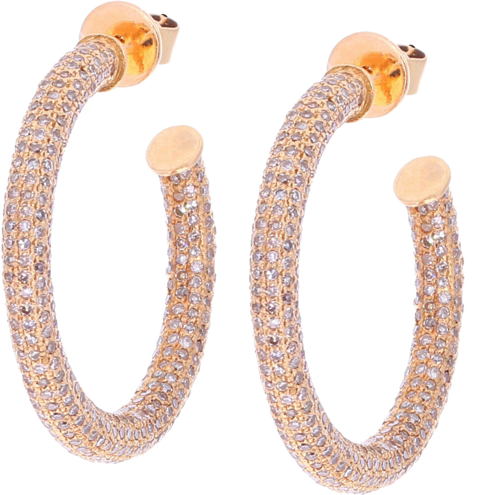 14k Pave Diamond Encrusted Tube Hoops with 4.02cts of Diamond Round Pave Diamond Tube Hoops