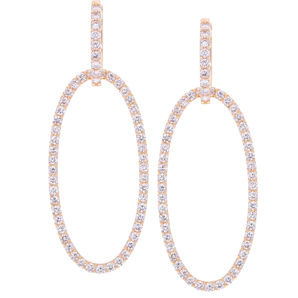 Large 14k Oval Diamond Earring Charms with Diamond Huggie , 1.88tcw of Diamond Large Diamond Oval Dangle Earrings
