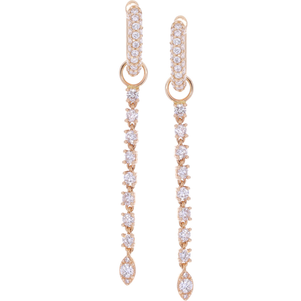 14k Yellow Gold Long Duster Earring Charms with 0.53tcw Of Diamond (Huggie/Hoop Sold Separately) Long Diamond Duster Earring Charms
