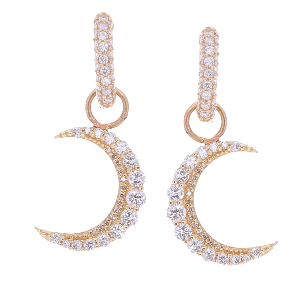 14k Yellow Gold Quarter Moon Earring Charms with 0.58tcw Of Diamond (Hoops/Huggies Sold Separately) Diamond Crescent Earring Charms