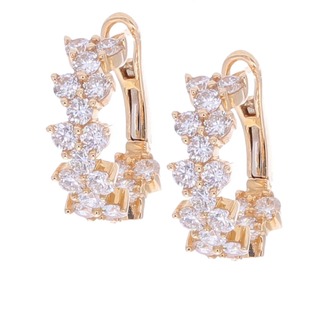 14k Triple Diamond Huggie with Posted Lever Back with 1.46tcw of Diamond Triple Diamond Huggie Earring