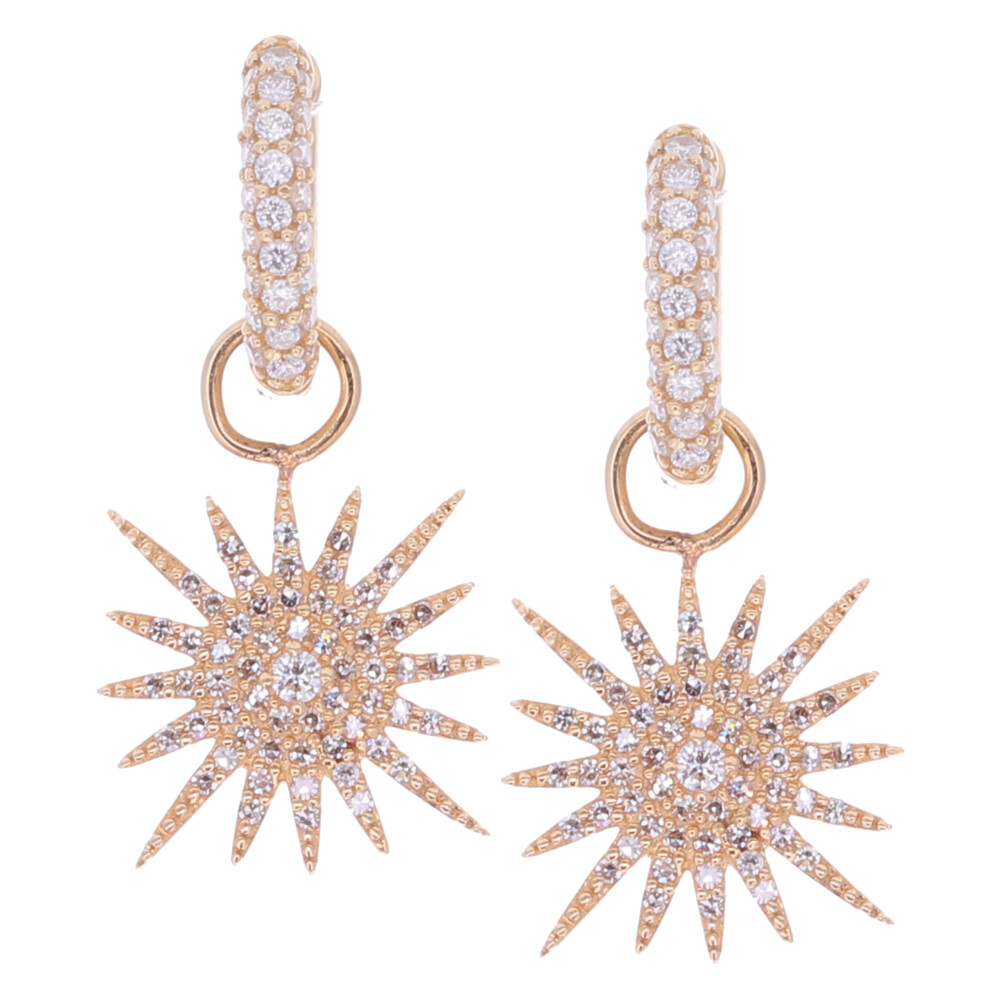 14k Yellow Gold Starburst Earring Charms with 0.30tcw of Diamond (Huggie/Hoop Sold Separately) Small Starburst Earring Charms