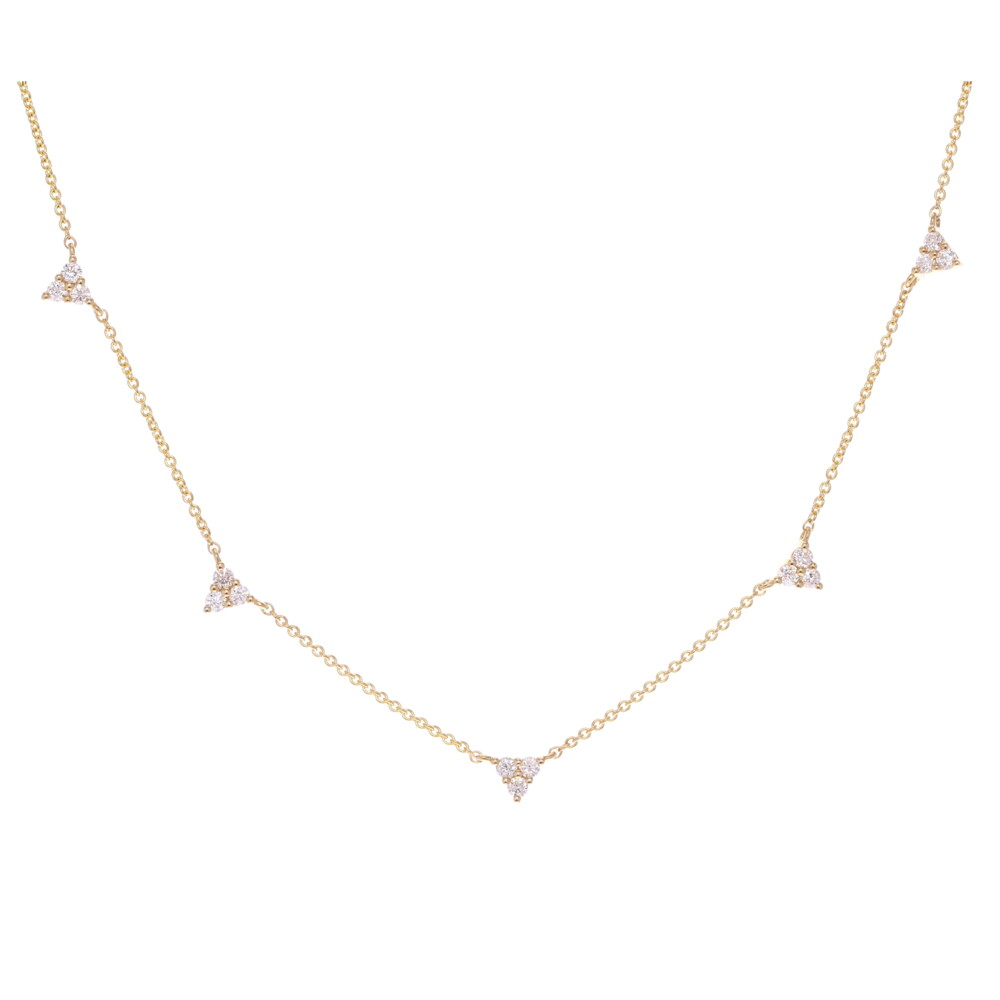 <div style="position: initial; margin: initial;">This 14k yellow gold Triple Triangle Diamond Layering Necklace is perfect to layer or wear by itself. The small triangles of diamonds along the 14k yellow gold necklace has the perfect amount of sparkle to wear everyday or a night out. The beautiful simplicity of this necklace makes it so versatile and allows this necklace to match and work with more jewelry.</div><div style="position: initial; margin: initial;"><br style="position: initial; margin: initial;"></div>14k YG - 3.10g
15 RD - 0.45tcw Triple Triangle Diamond Layering Necklace