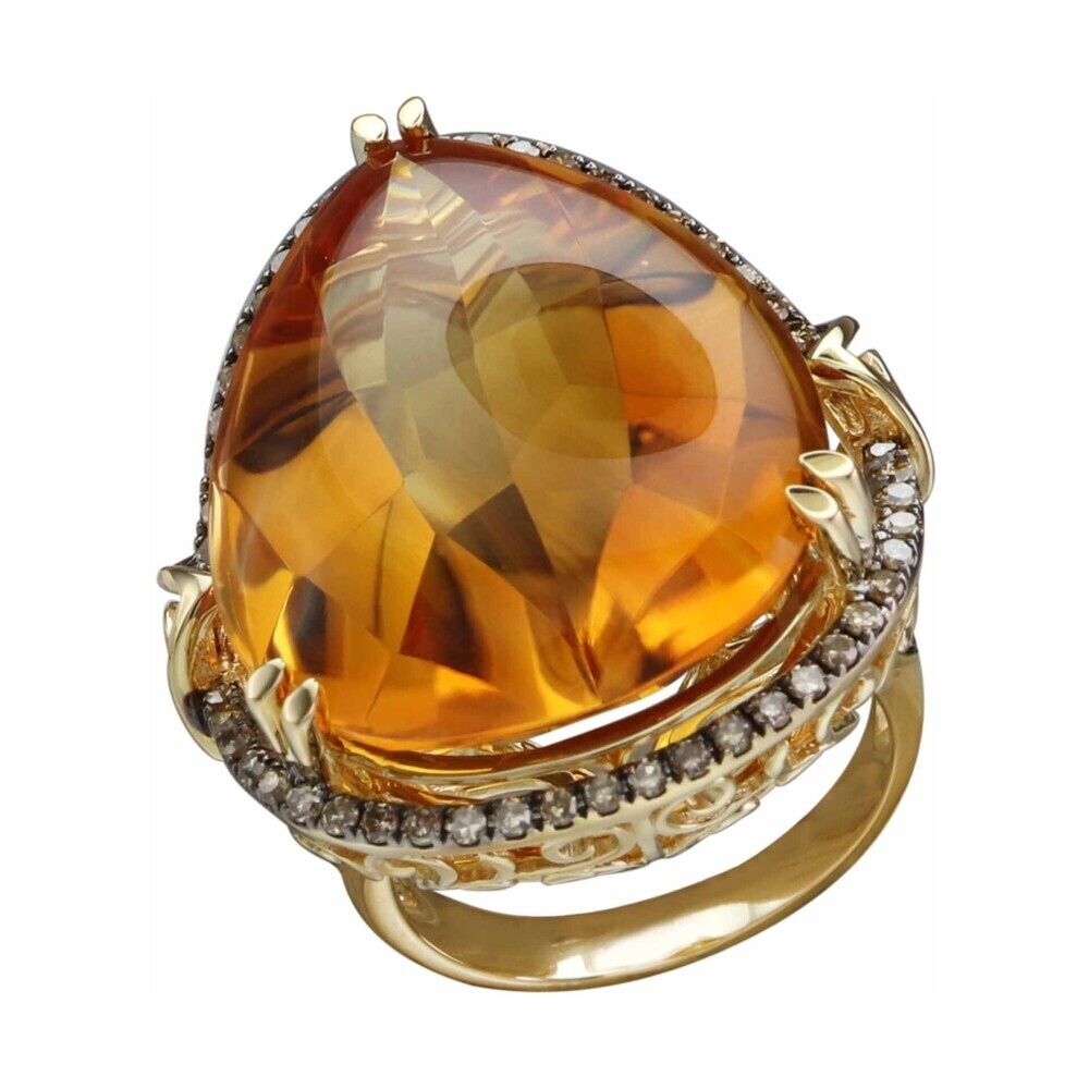 18k Yellow Gold Brown Diamond, Pink Sapphire, and Citrine Ring
18k: 11.03g
DIA: 0.36tcw
Citrine: 31.26ct 18k Large Citrine with Diamond Halo and Ruby Accents