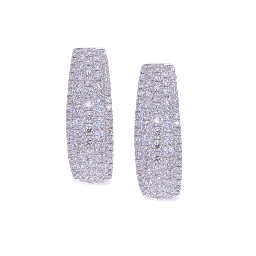 14k White Gold Pave Diamond Cluster Earrings with 1.00tcw of Diamond and a posted lever back. Pave Diamond Cluster Huggie Earrings
