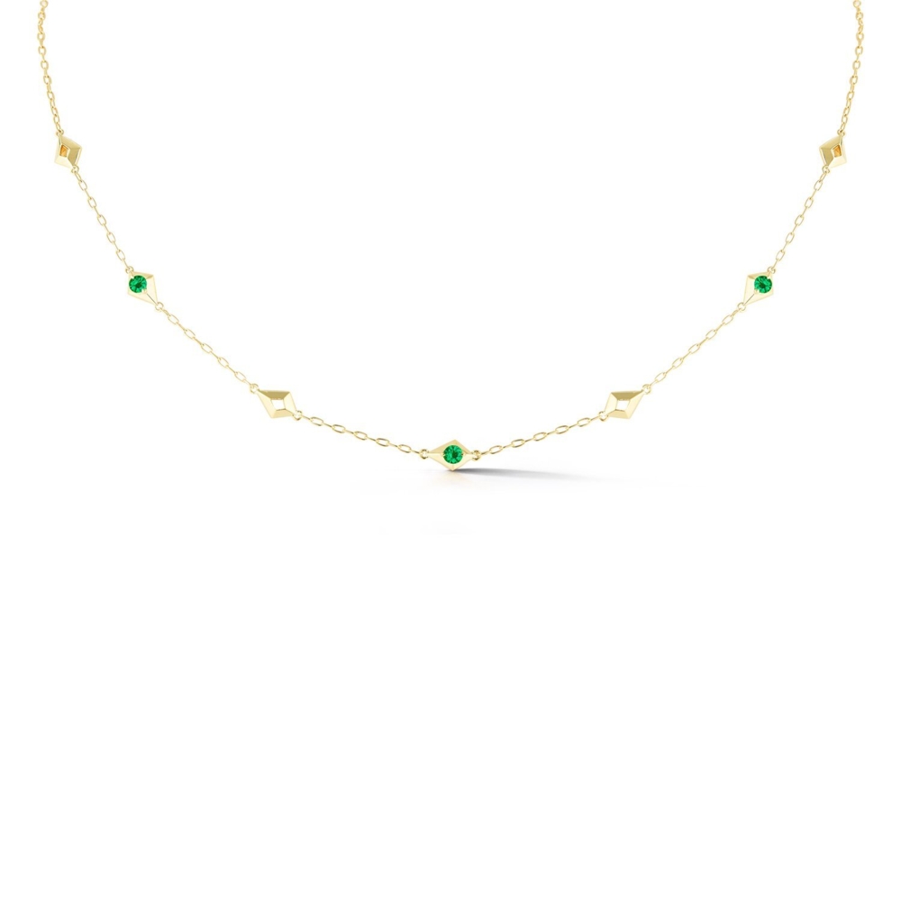 <span style="color: rgb(0, 0, 0); font-family: miller-text, serif; font-size: 12px; position: initial; margin: initial;"><span style="font-family: Lanae;">This layering short chain necklace is crafted from 18K yellow gold and signature Valani links set with 2.5 mm round Emeralds.</span></span> Vohk Emerald Short Chain Necklace