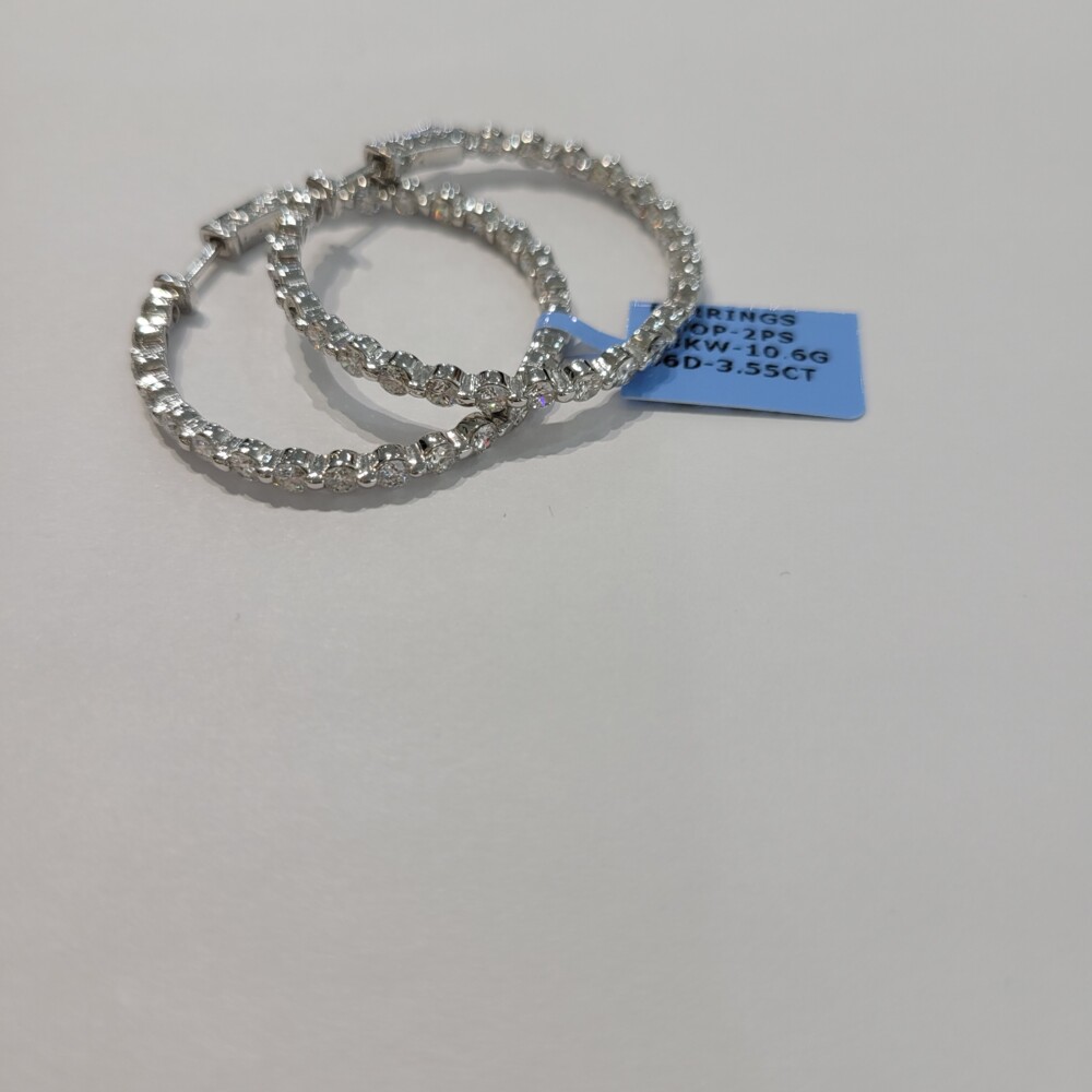 Large18k White Gold Diamond Hoops with 3.55ct of Diamond Large 18k Diamond Hoops