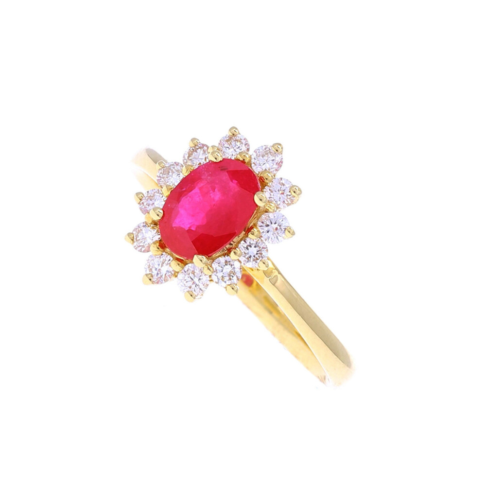 14k Yellow Gold Diamond & Ruby Ring
14k: 2.61g
DIA: 0.32tcw
Ruby: 0.90ct 18k Ruby Princess Halo Ring