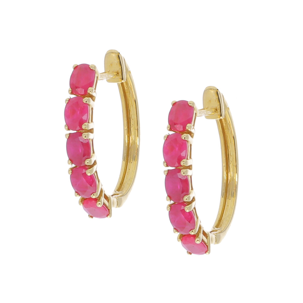 18k Yellow Gold Hoops with 1.80tcw of Ruby 18k Gold Ruby Hoop Earrings