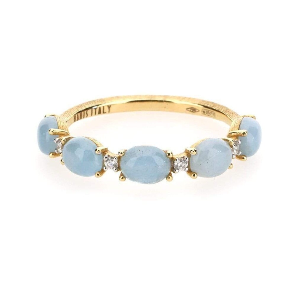 This stunning Milk Aquamarine ring created by Nanis is the perfect everyday ring. The gold and blue from the aquamarine adds the perfect amount of color to any look. All hand made this ring will pair well with other rings as well as both necklaces and earrings created by Nani. Ring