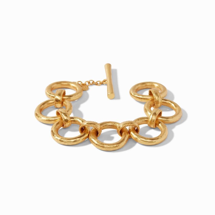 <div style="position: initial; margin: initial; font-family: Lanae;">Lightly hammered statement links decorated with raised bead detail. Toggle closure.</div><div style="position: initial; margin: initial; font-family: Lanae;"><br></div><div style="position: initial; margin: initial; font-family: Lanae;"><ul><li>7.5 - 8.5 inch length</li><li>24K gold plate</li><li>Julie Vos hallmark</li></ul></div> Savoy Link Bracelet