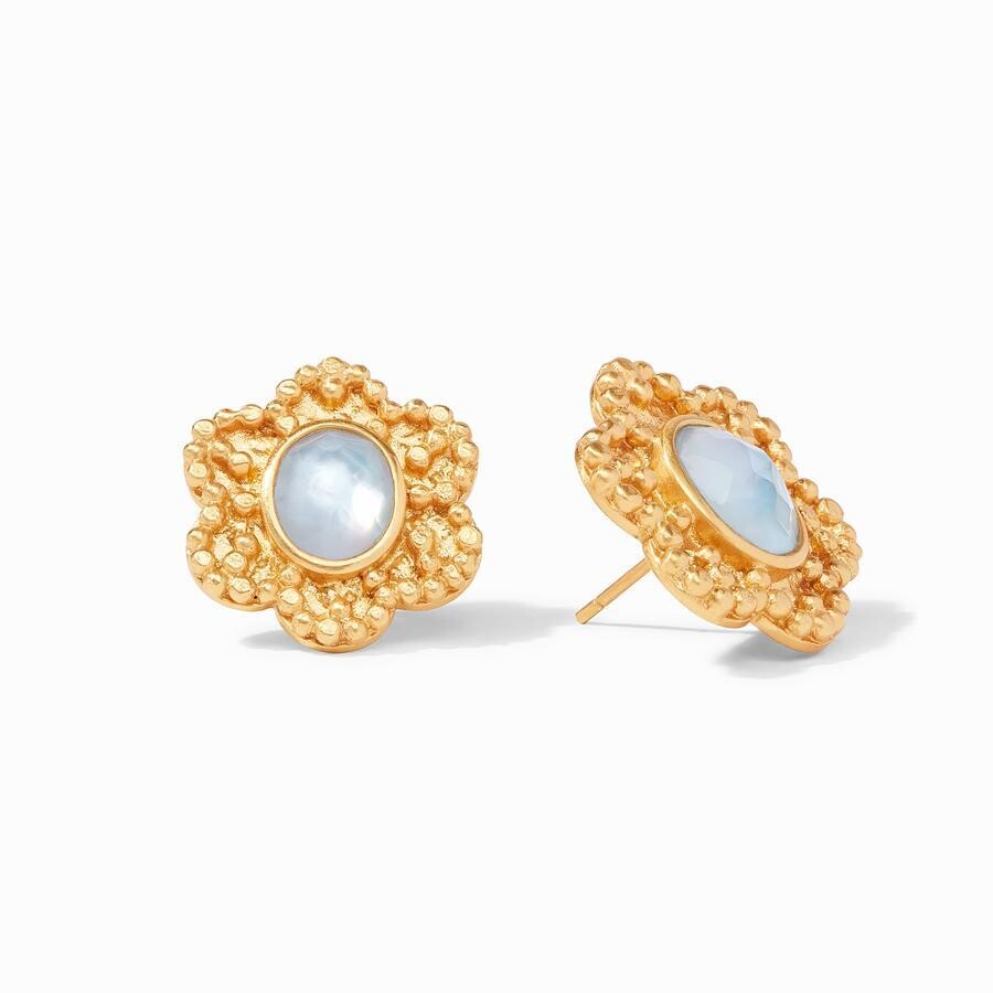 <div style="position: initial; margin: initial; font-family: Lanae;">Opulent gemstone flower surrounded by raised bead detail.</div><div style="position: initial; margin: initial; font-family: Lanae;"><br></div><div style="position: initial; margin: initial; font-family: Lanae;"><ul><li>24K gold plate</li><li>0.85 inch length</li><li>Imported glass, mother of pearl</li><li>Julie Vos hallmark</li></ul></div> Colette Statement Stud