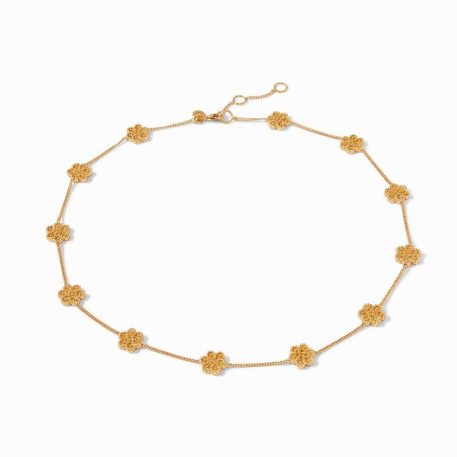 <div style="position: initial; margin: initial; font-family: Lanae;">Delicate flower stations with raised bead detail on a slender chain.</div><div style="position: initial; margin: initial; font-family: Lanae;"><br style="position: initial; margin: initial; font-family: Lanae;"></div><div style="position: initial; margin: initial; font-family: Lanae;"><ul style="font-family: Lanae;"><li style="font-family: Lanae;">Adjustable length 17 - 18 - 19 inches</li><li style="font-family: Lanae;">24K gold plate</li><li style="font-family: Lanae;">Julie Vos hallmark</li></ul></div> Colette Delicate Station Necklace