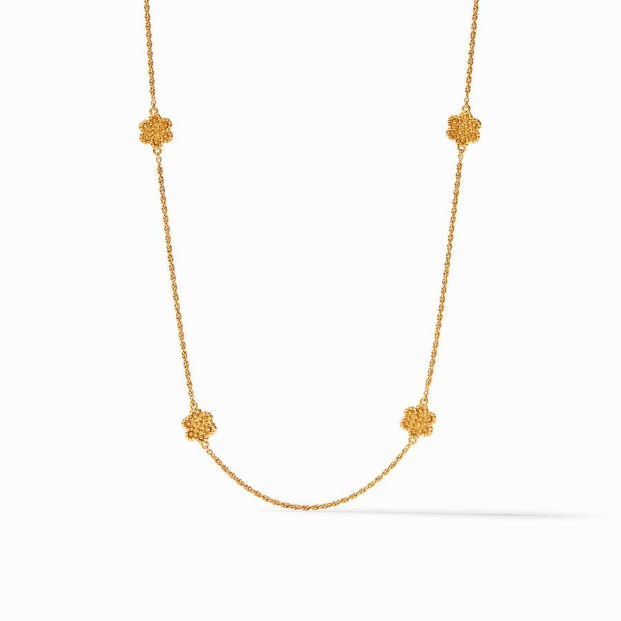 <div style="position: initial; margin: initial; font-family: Lanae;">Delicate flower stations decorated raised bead detail dotting a twisted rope chain, which can be worn long or doubled.</div><div style="position: initial; margin: initial; font-family: Lanae;"><ul><li>40 inch length, doubles to 20 inches</li><li>24K gold plate</li><li>Julie Vos hallmark</li></ul></div> Colette Station Necklace