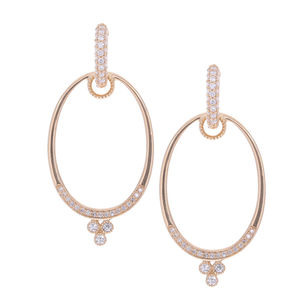 14k Yellow Gold Large Oval Earring Charm Frames with 0.25tcw of Diamond (Hoops/Huggies Sold Separately) Large Oval Earring Charm Frames