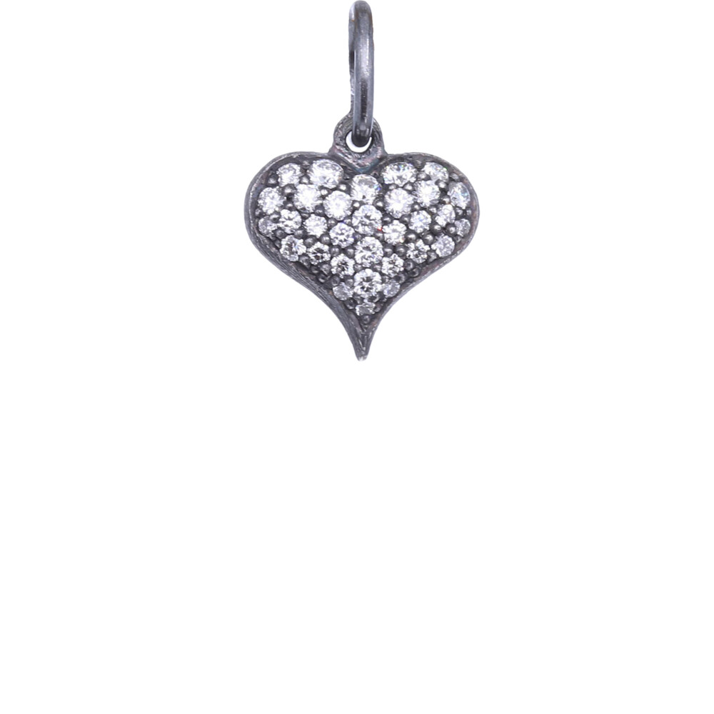 Blackened Sterling Silver and 0.90cts of Pave Diamond create this gorgeous Puffy Heart Charm Pendant SS Puffy Diamond Heart Charm Pendant