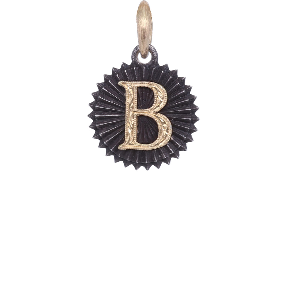 <div style="position: initial; margin: initial;">Small round HAND engraved Initial, on the reverse reads in Italian "Amore La Mia Vita" which translates to <span style="font-family: inherit; font-size: 1.2rem;">"Love My Life"</span></div> 18k Initial Charm Pendant