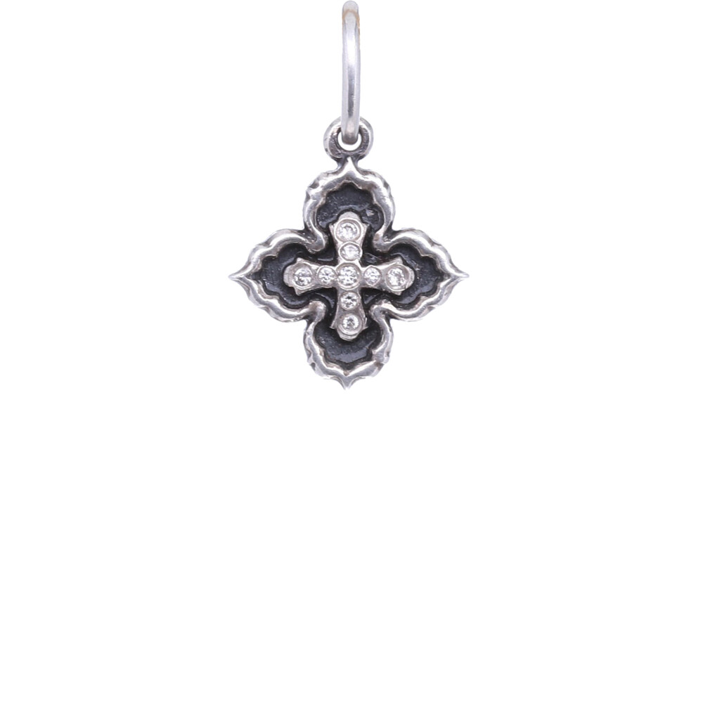 <div style="position: initial; margin: initial;">Sterling Silver Tiny Ornate Latin Cross Charm with Diamonds 0.09tcw, the reverse reads "Amor" in Spanish meaning Love.</div> SS Tiny Cross Charm with Diamond