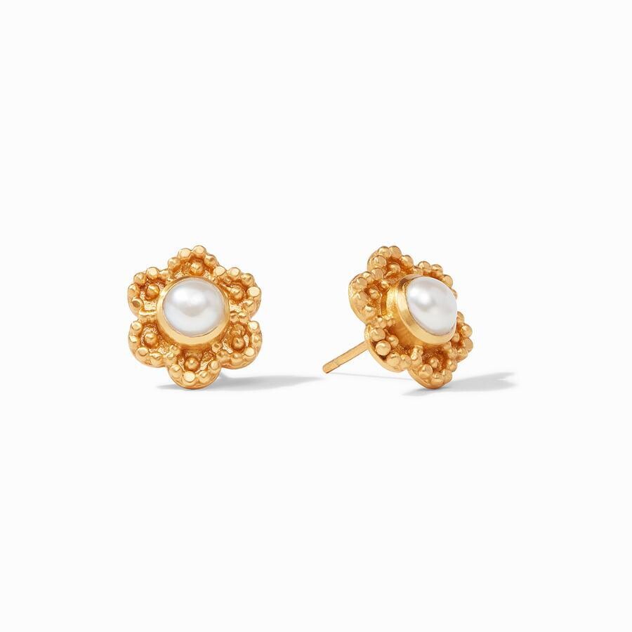 <div style="position: initial; margin: initial;">Gemstone flower surrounded by raised bead detail.</div><div style="position: initial; margin: initial;">24K gold plate</div><div style="position: initial; margin: initial;">0.5 inch length</div><div style="position: initial; margin: initial;">Imported glass, mother of pearl</div><div style="position: initial; margin: initial;">Julie Vos hallmark</div> Colette Stud