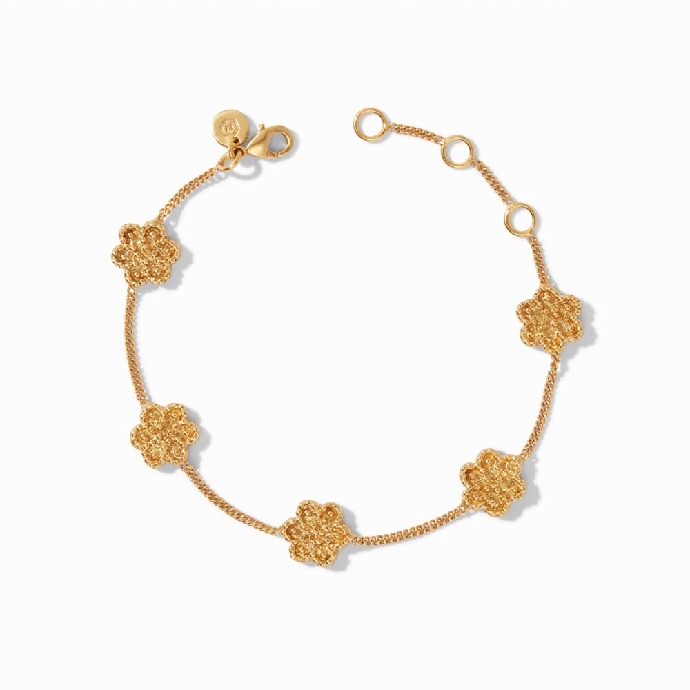 <div style="position: initial; margin: initial;"><span style="font-size: 16.8px; position: initial; margin: initial;">Delicate flower stations with raised bead detail on a slender chain.</span></div><div style="position: initial; margin: initial;"><span style="font-size: 16.8px; position: initial; margin: initial;"><br style="position: initial; margin: initial;"></span></div><div style="position: initial; margin: initial;"><span style="font-size: 16.8px; position: initial; margin: initial;">Adjustable length 6 - 6.5 - 7 inches</span></div><div style="position: initial; margin: initial;"><span style="font-size: 16.8px; position: initial; margin: initial;">24K gold plate</span></div><div style="position: initial; margin: initial;"><span style="font-size: 16.8px; position: initial; margin: initial;">Julie Vos hallmark</span></div> Colette Delicate Bracelet