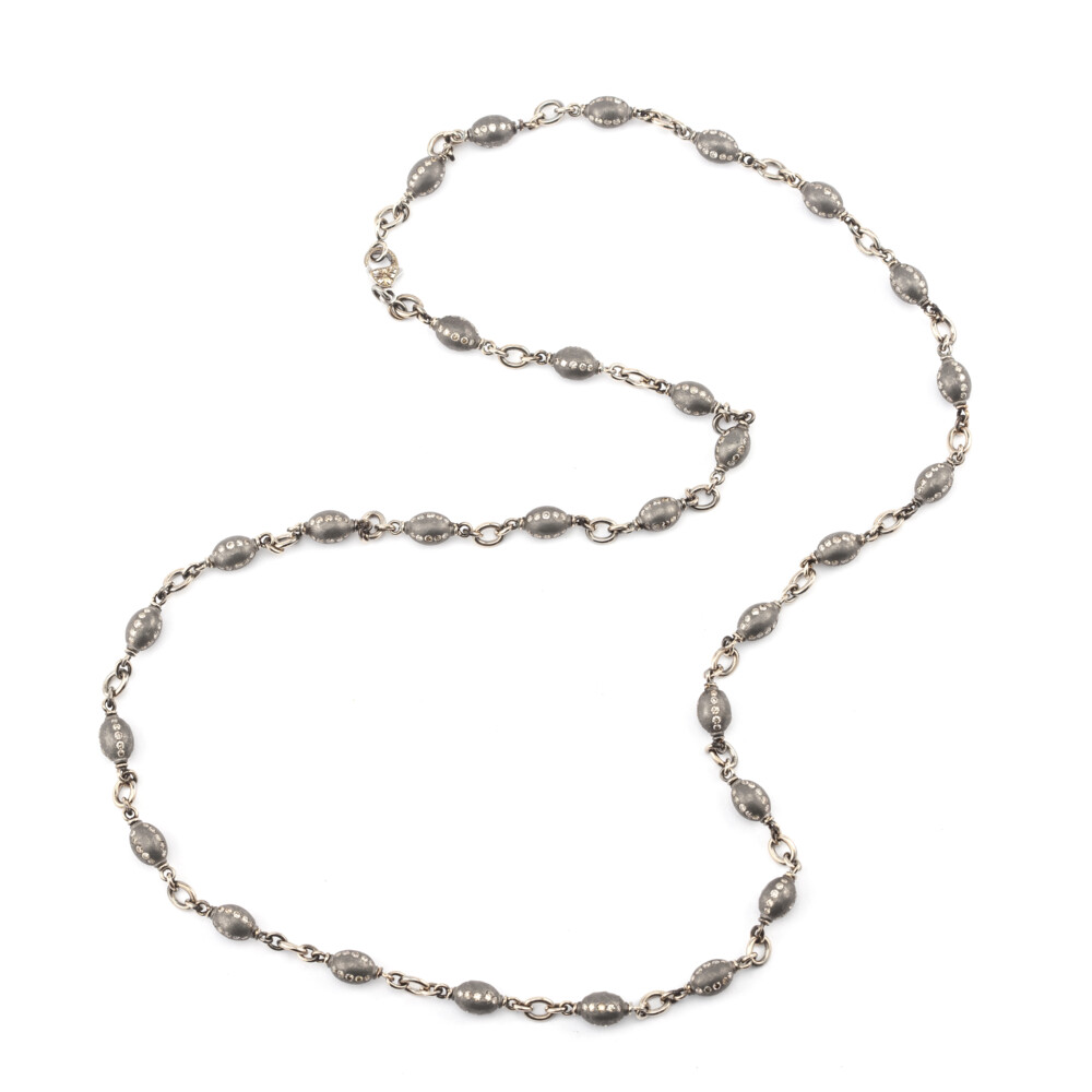18k White Gold / Sterling Silver <div>Silver Diamond Foodball Diamond Approx: 4.80tcw</div><div>Size: 32"</div> Football Bead Necklace
