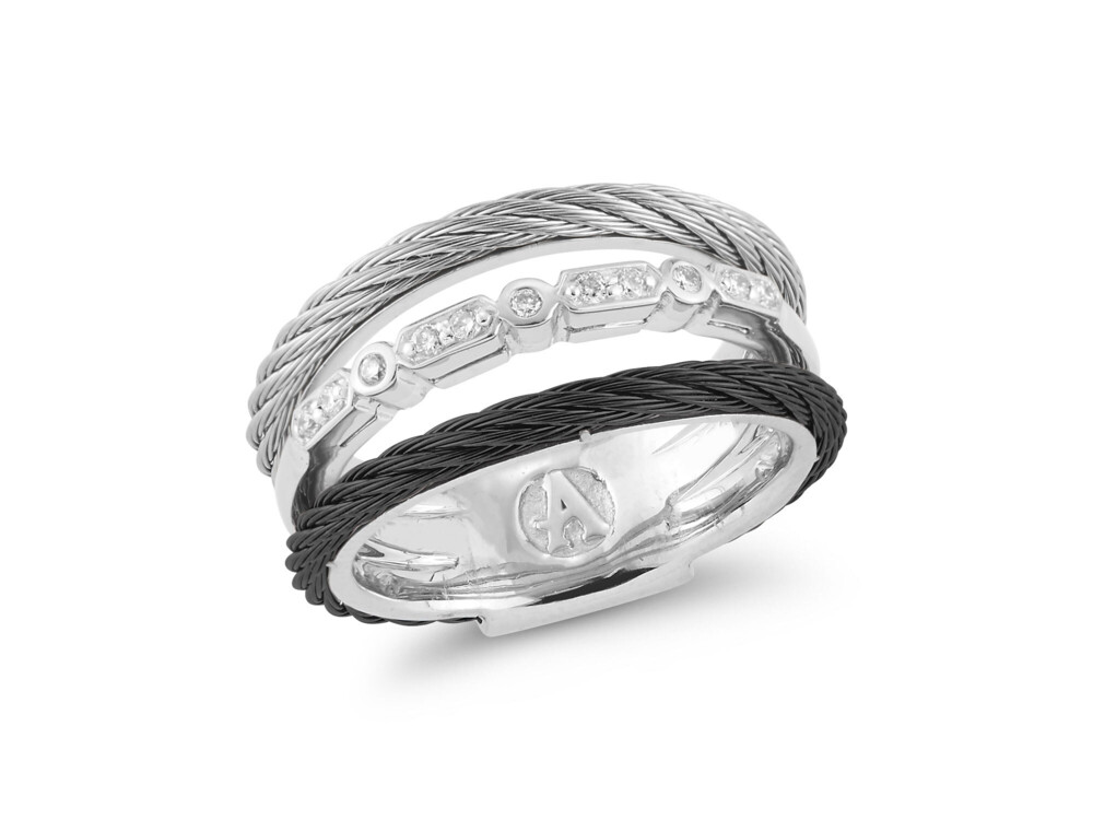 Layered Black & Grey Cable Ring with 18kt White Gold & Diamonds – ALOR Layered Black & Grey Cable Ring with 18kt White Gold & Diamonds – ALOR