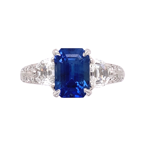 zPlatinum 3.00ct Emerald Cut Sapphire & .94tcw Diamond Ring, s6.5