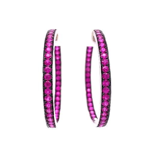 82 round brilliant vibrant pink sapphires are approx. 5.00tcw
18K WG Inside Out Pink Sapphire Hoops 16.4g, 3.7mm x 1.6"