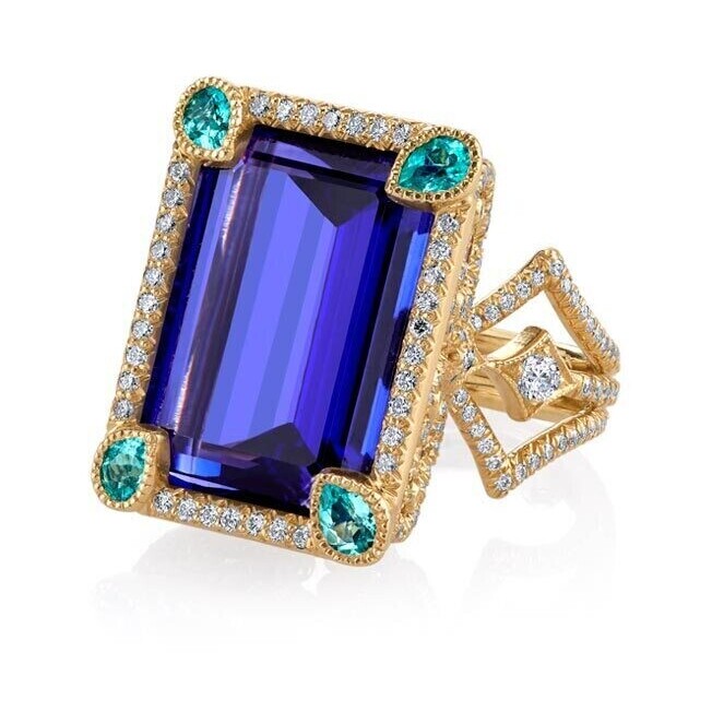 <div style="position: initial; margin: initial;"><span style="font-size: 16.8px; position: initial; margin: initial;">Erica Courtney presents 18K Gold “Coco” ring, featuring a 24.21ct Tanzanite, accented with 0.56ctw Brazilian Paraíba Tourmaline and 1.86ctw Diamonds.</span></div><div style="position: initial; margin: initial;"><br style="position: initial; margin: initial;"></div> Coco Ring in Tanzanite