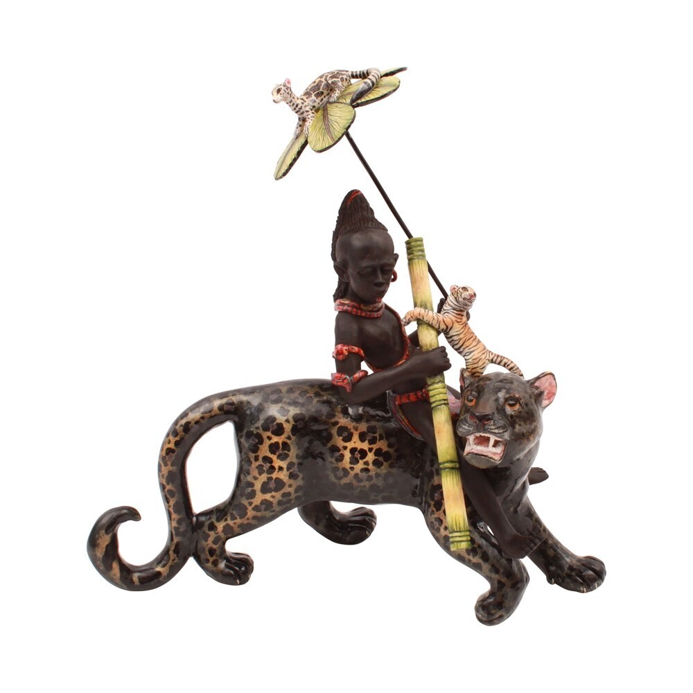 Panther Rider<div style="position: initial; margin: initial;"><br style="position: initial; margin: initial;"></div><div style="position: initial; margin: initial;"><div style="position: initial; margin: initial;"><span style="font-size: 16.8px; position: initial; margin: initial;">Sculptor: Senzo Ntshalintshali</span></div><div style="position: initial; margin: initial;"><span style="font-size: 16.8px; position: initial; margin: initial;">Painter: Elvis Mkhize</span></div></div> Panther Rider
